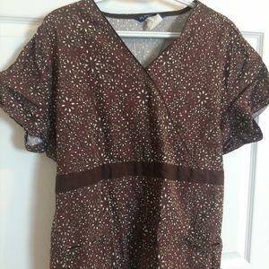 XL Nu Dimension Brown Stretch Scrub Top